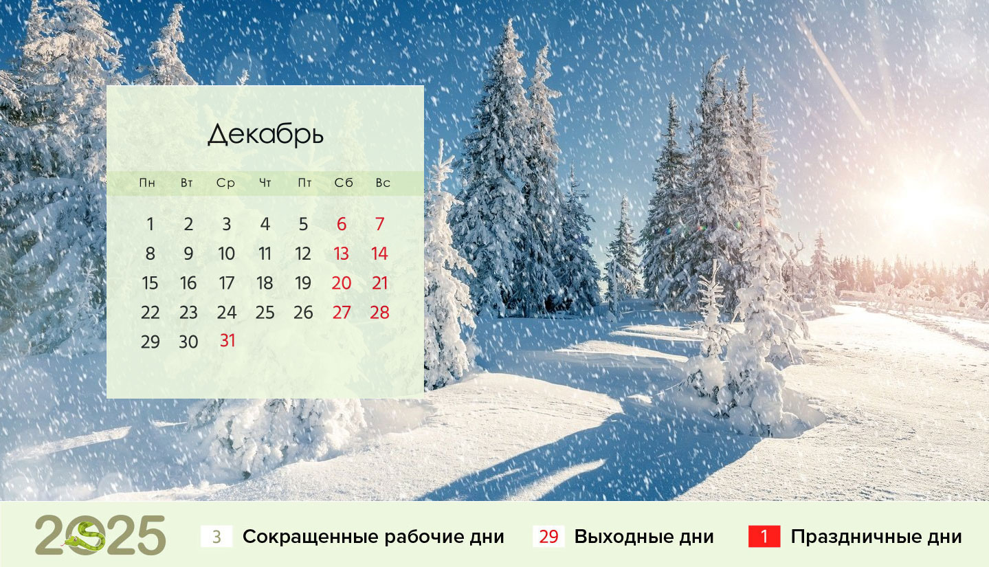 Календарь на декабрь 2025 года