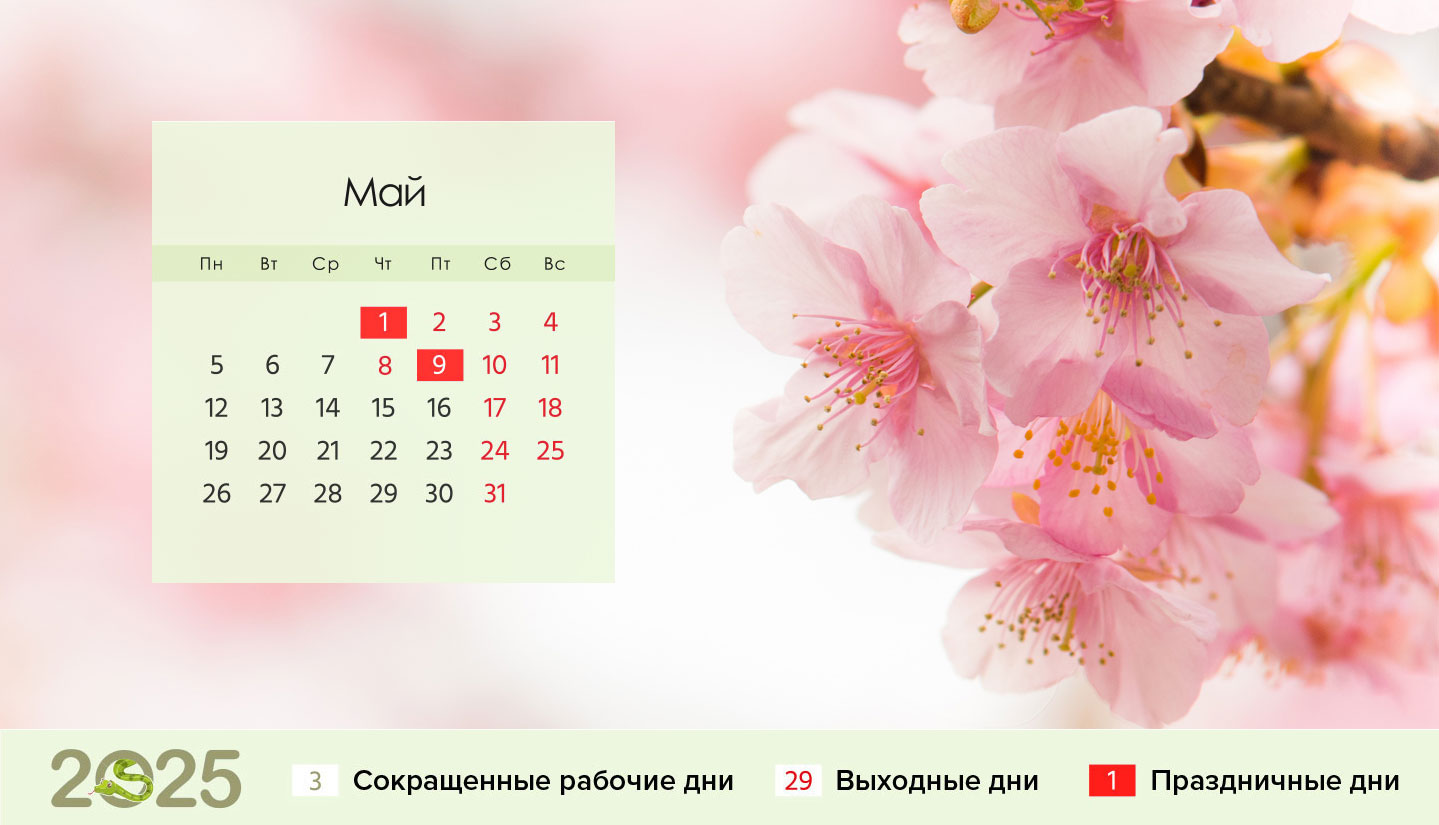 Календарь на май 2025 года