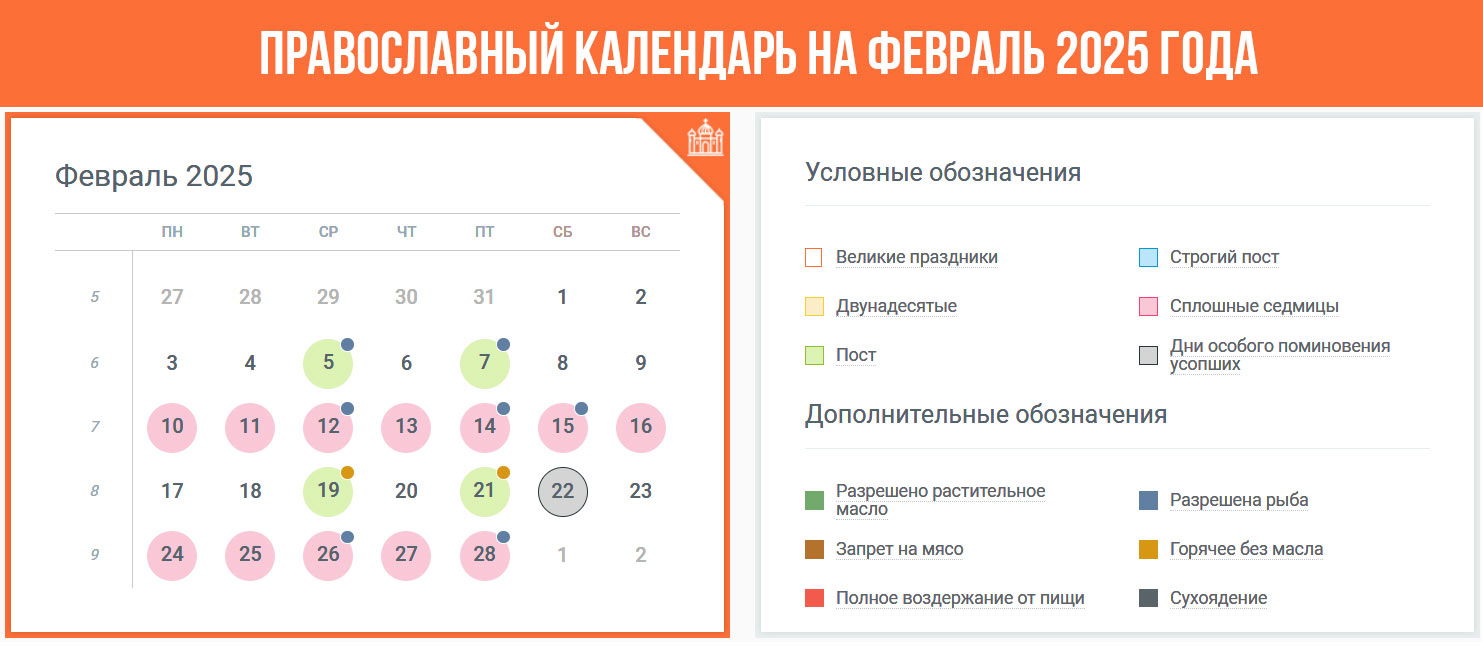 Православный календарь февраль 2025