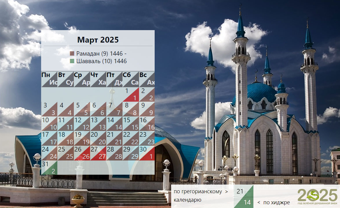 Мусульманский календарь на март 2025 года