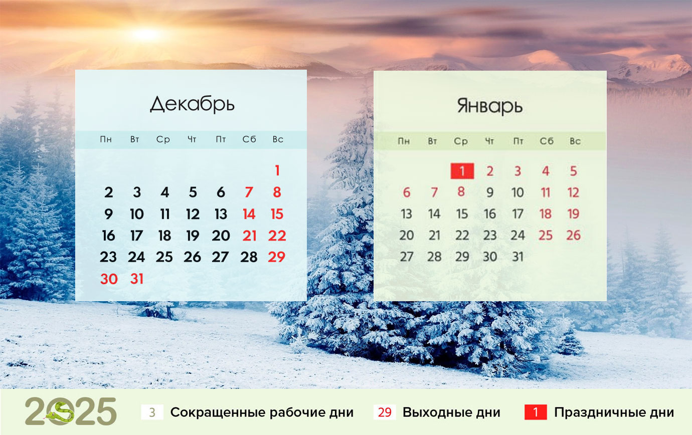 Календарь новогодних праздников 2024-2025 года