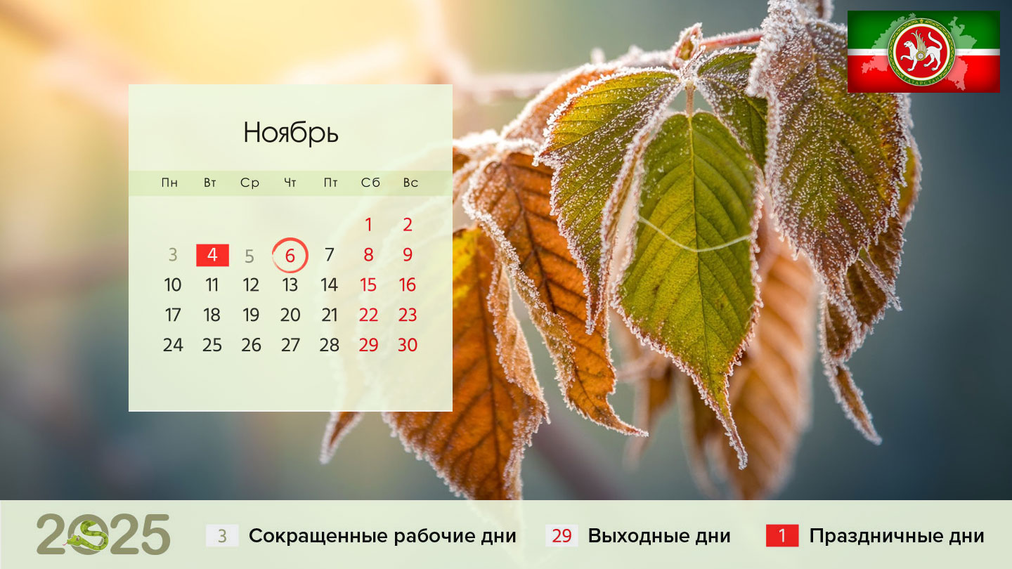 Календарь на ноябрь 2025 года для Татарстана
