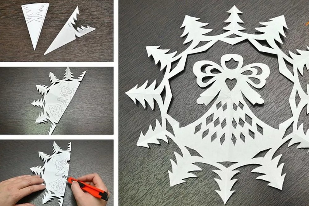 Процесс создания бумажной снежинки
