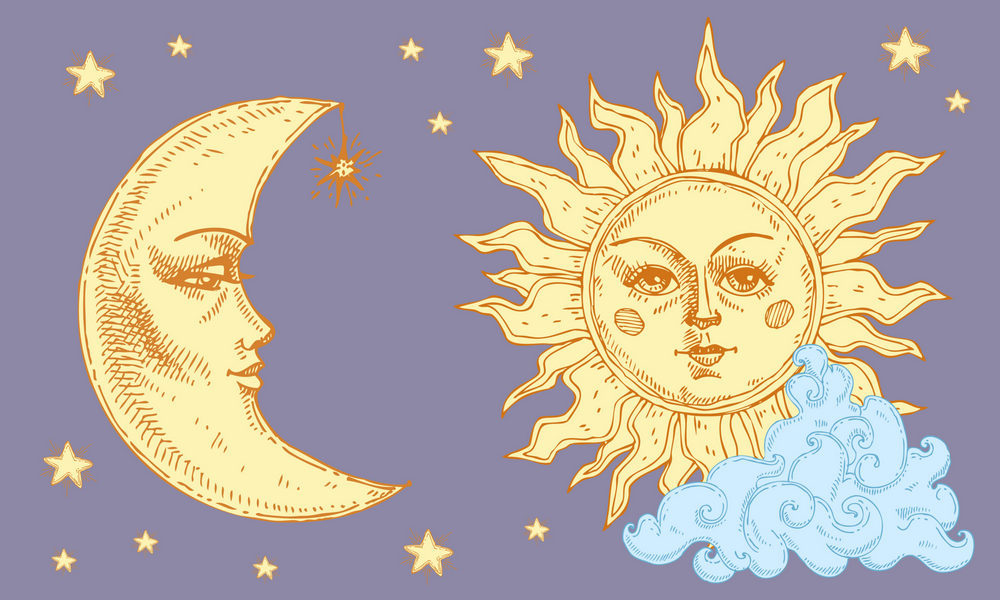 Нарисованные Солнце и Луна