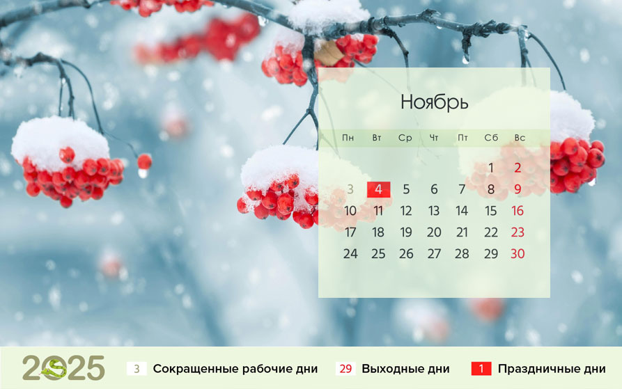 Календарь на ноябрь 2025 года для шестидневки