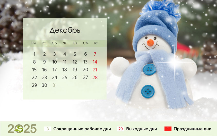 Календарь на декабрь 2025 года для шестидневки