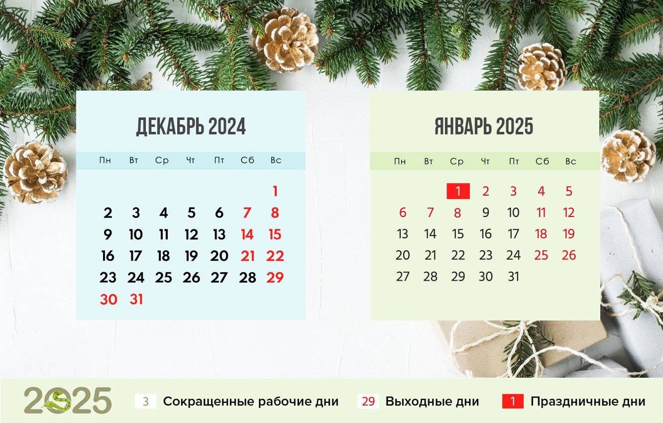 Новогодние праздники 2025 года - календарь