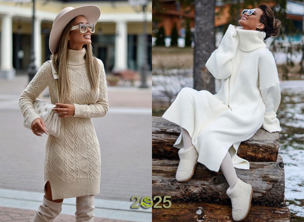Уютное вязаное платье зима 2024-2025